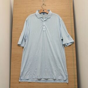 Stitch‎ Golf Mens Blue White Striped Short Sleeve Polo Shirt Logo Size Large